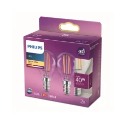 Philips LED lamp E14 4,3W P45 filament 2.700K per2