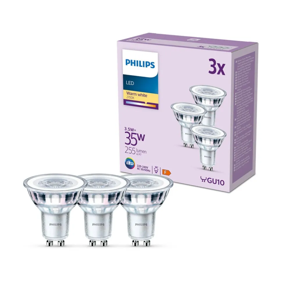 Philips LED lamp GU10 3.5W 255lm 827 helder 36° 3st