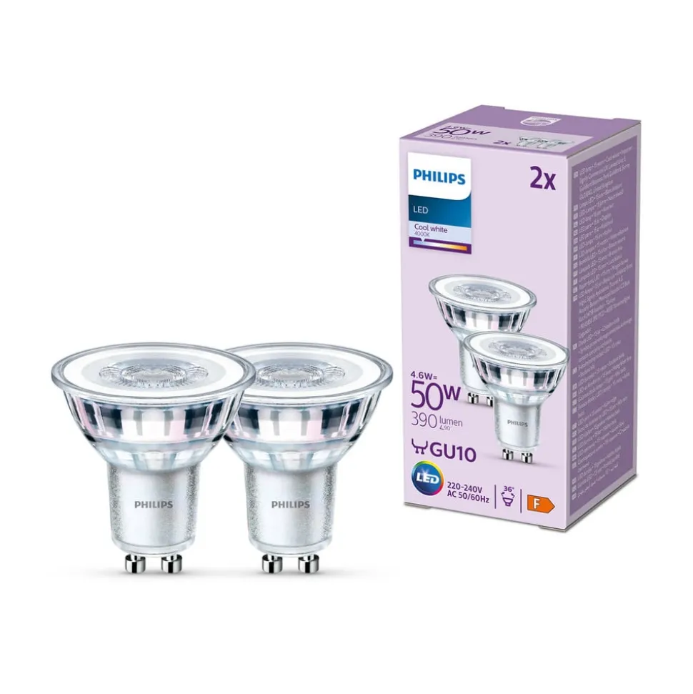 Philips LED lamp GU10 4,6W 390lm 840 helder 36° 2st