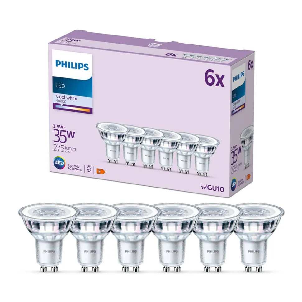 Philips LED lamp GU10 3.5W 275lm 840 helder 36° 6st