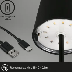 Piha LED tafellamp met oplaadbare batterij, zwart