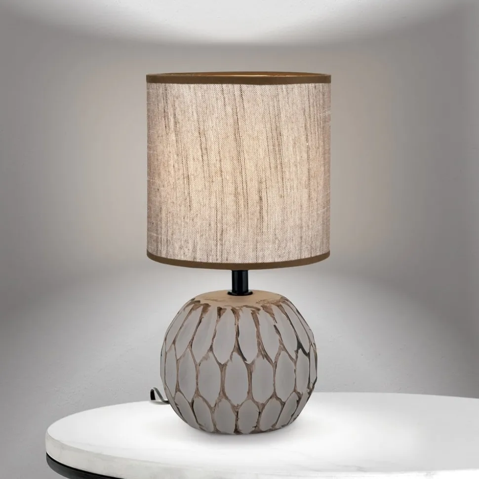 Pinia tafellamp, bruin, hoogte 27,5 cm, keramiek/linnen