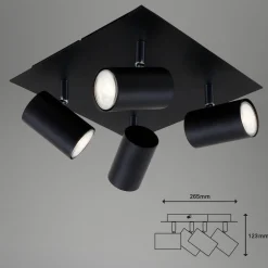 Plafondlamp 2857-045, zwenkbaar, 4-lamps, zwart