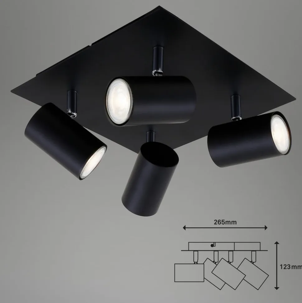 Plafondlamp 2857-045, zwenkbaar, 4-lamps, zwart