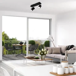 Plafondlamp 2857-025, zwenkbaar, 2-lamps, zwart