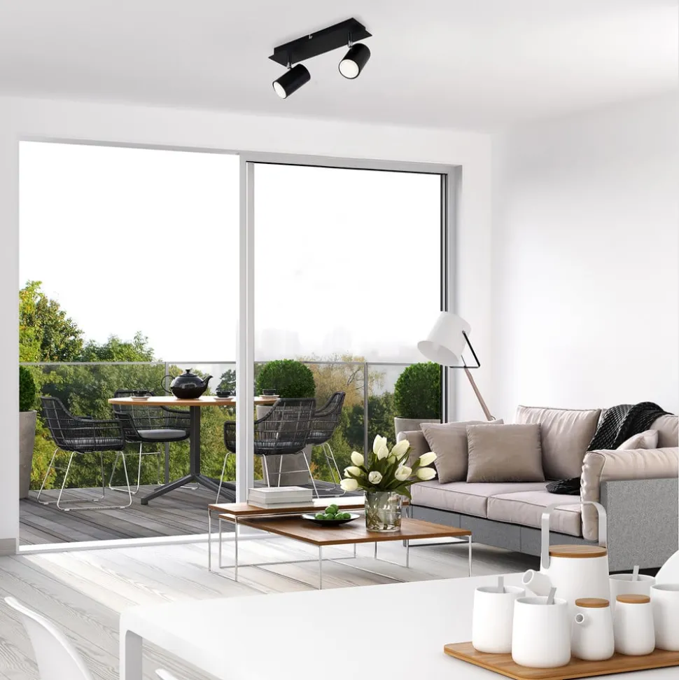 Plafondlamp 2857-025, zwenkbaar, 2-lamps, zwart