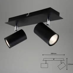 Plafondlamp 2857-025, zwenkbaar, 2-lamps, zwart