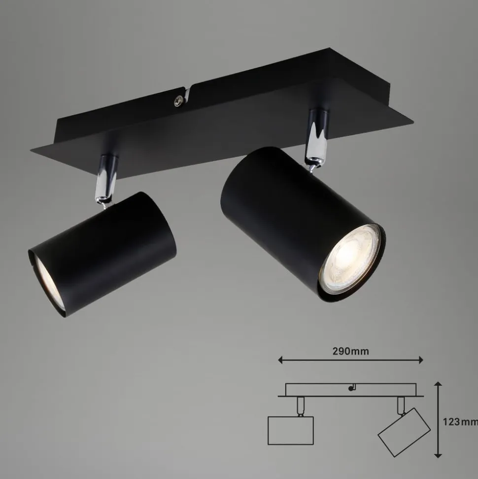 Plafondlamp 2857-025, zwenkbaar, 2-lamps, zwart