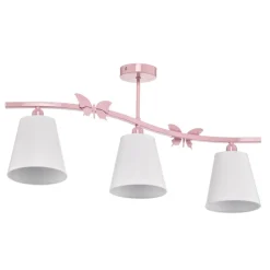 Plafondlamp Alice, roze, drie witte stoffen kappen