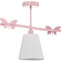 Plafondlamp Alice, roze, drie witte stoffen kappen