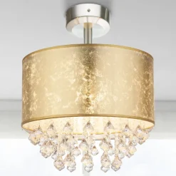 Plafondlamp Amy met acrylkristallen, bladgoud