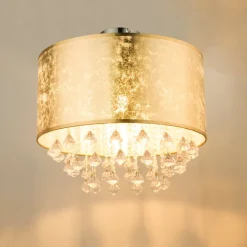 Plafondlamp Amy met acrylkristallen, bladgoud