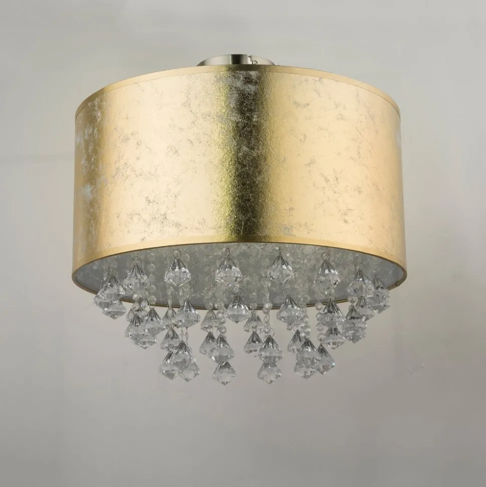 Plafondlamp Amy met acrylkristallen, bladgoud