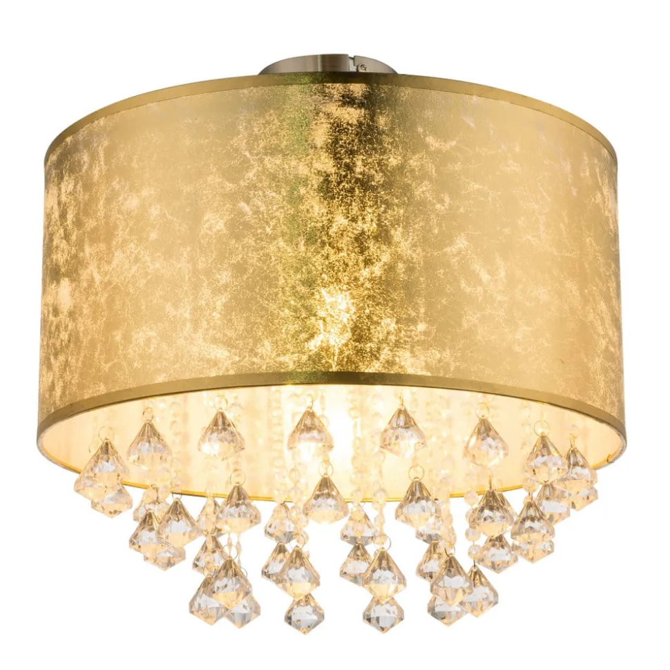 Plafondlamp Amy met acrylkristallen, bladgoud