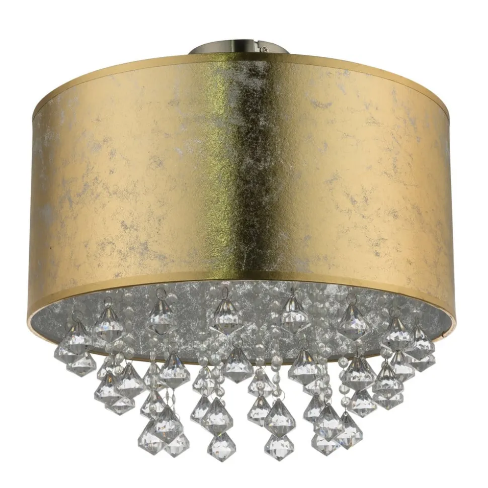 Plafondlamp Amy met acrylkristallen, bladgoud