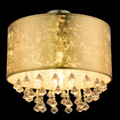 Plafondlamp Amy met acrylkristallen, bladgoud