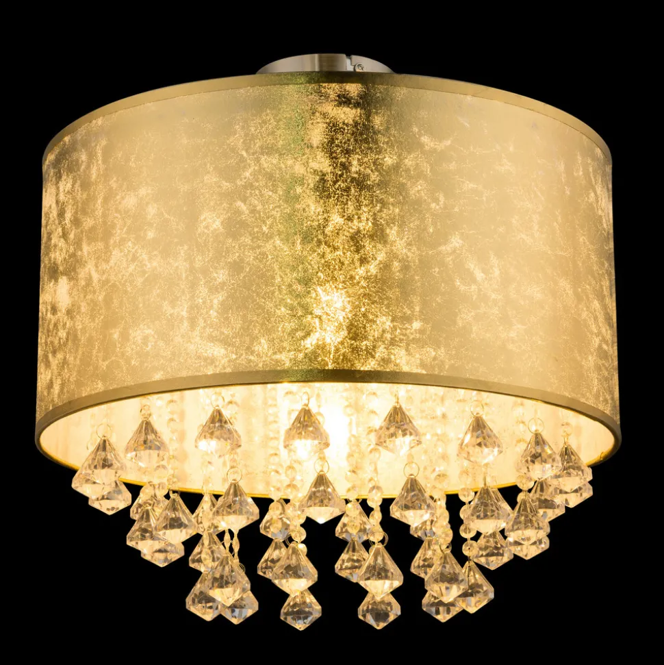 Plafondlamp Amy met acrylkristallen, bladgoud