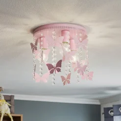 Plafondlamp Angelica in roze met vlinders