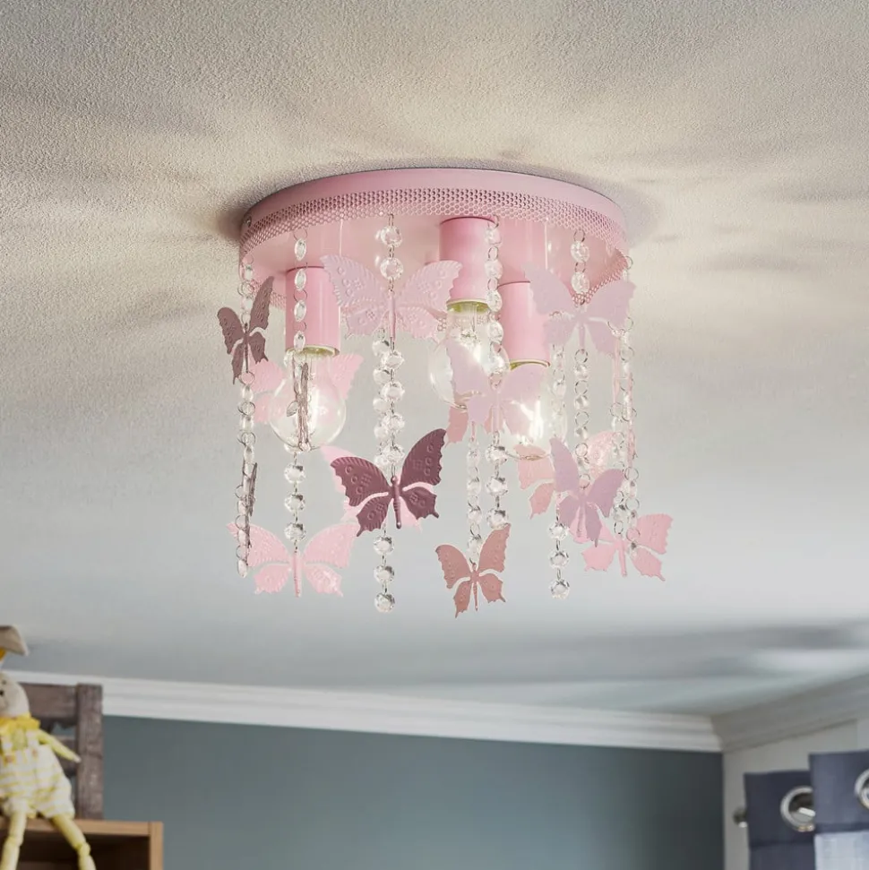 Plafondlamp Angelica in roze met vlinders
