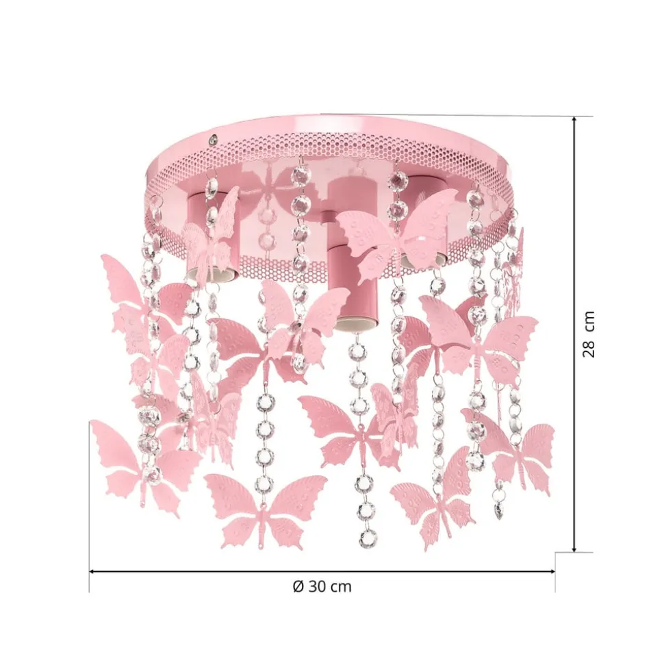 Plafondlamp Angelica in roze met vlinders