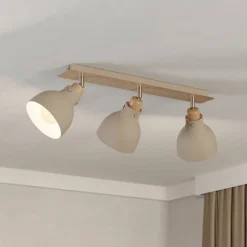 Plafondlamp Arrecife zand/houtoptiek, 3-lamps