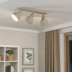 Plafondlamp Arrecife zand/houtoptiek, 3-lamps