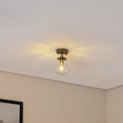 Plafondlamp Atmaca 10215, goudkleurig antiek, glas helder Ø 15cm