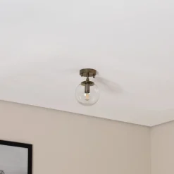 Plafondlamp Atmaca 10215, goudkleurig antiek, glas helder Ø 15cm