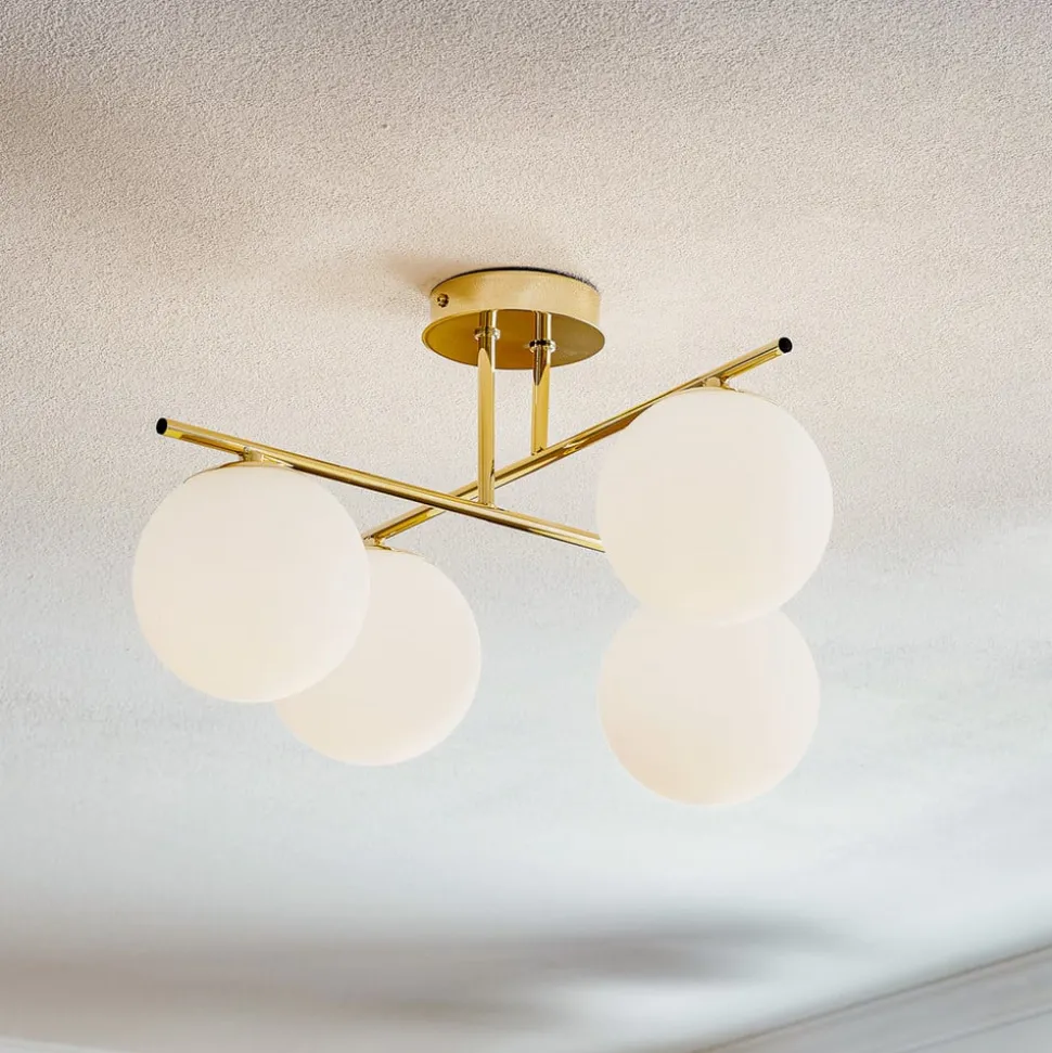 Plafondlamp Aurora, goud, Ø 50 cm, 4-lamps, glas, E14
