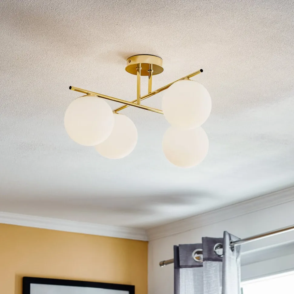 Plafondlamp Aurora, goud, Ø 50 cm, 4-lamps, glas, E14