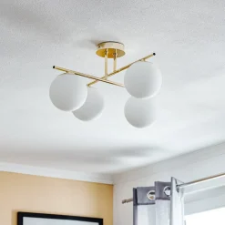 Plafondlamp Aurora, goud, Ø 50 cm, 4-lamps, glas, E14