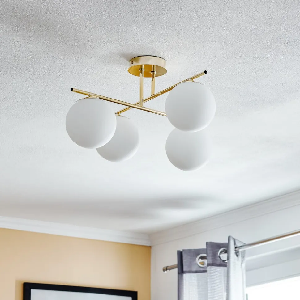 Plafondlamp Aurora, goud, Ø 50 cm, 4-lamps, glas, E14