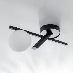 Plafondlamp Baleo, zwart/opaal, 1-lamp