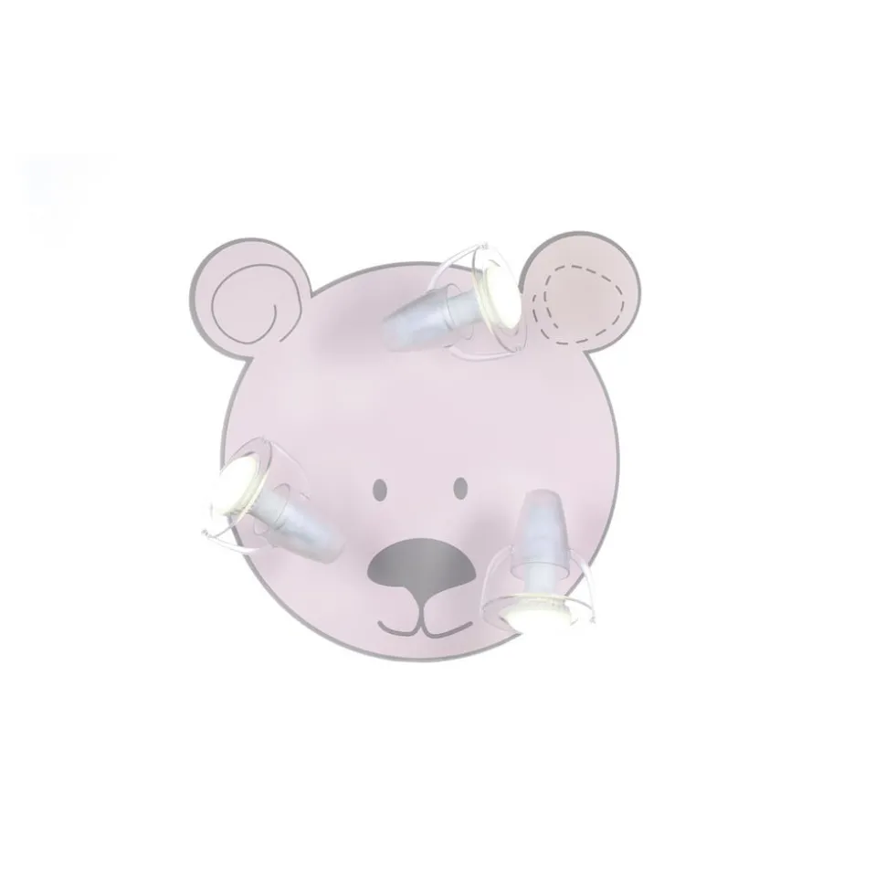 Plafondlamp beer met 3 spots, roze