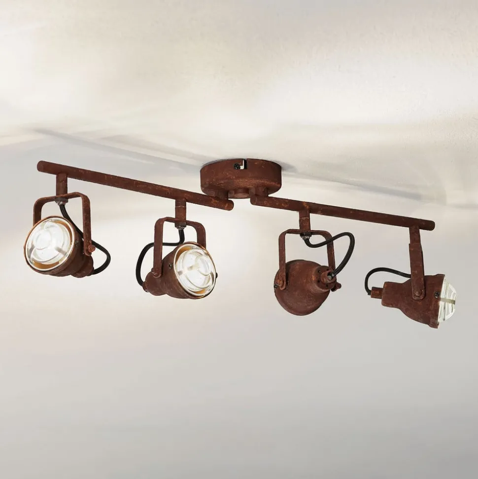 Plafondlamp Bente roest staal lang 4 lampjes