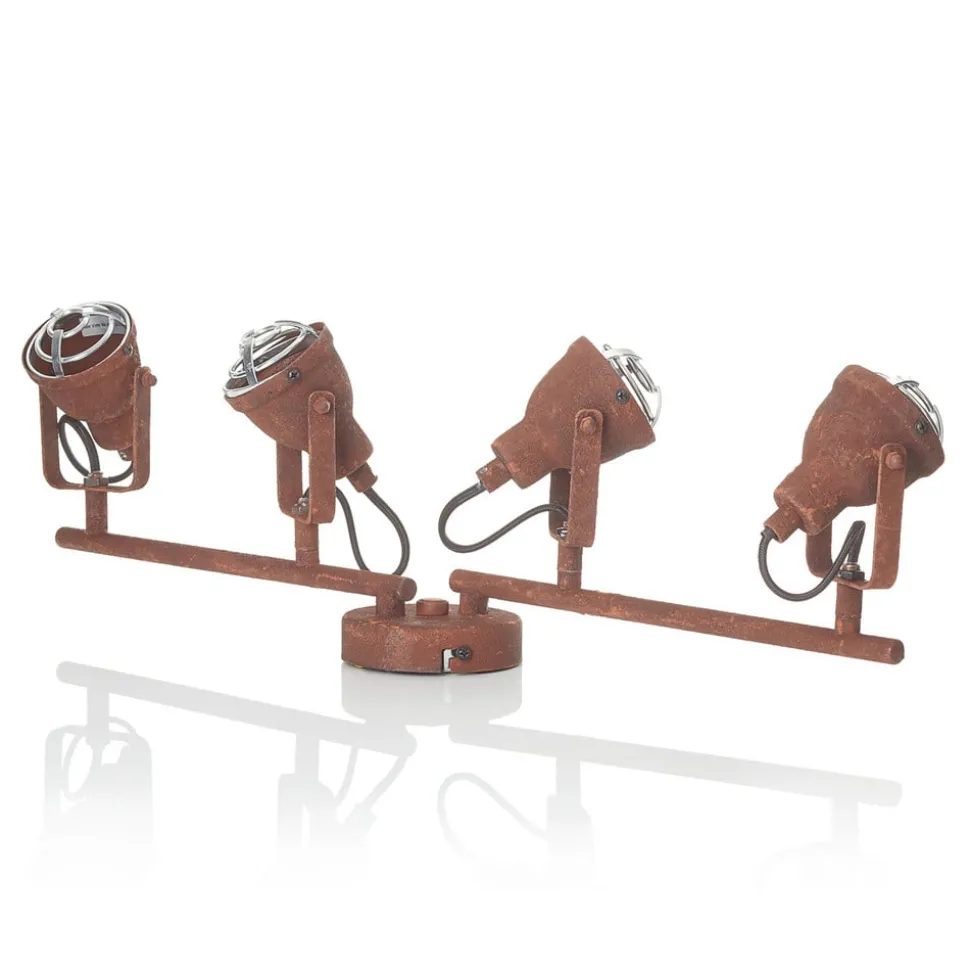 Plafondlamp Bente roest staal lang 4 lampjes