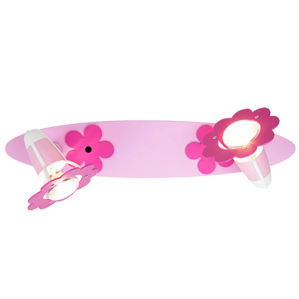 Plafondlamp bloem, roze, paneel, 2-lamps