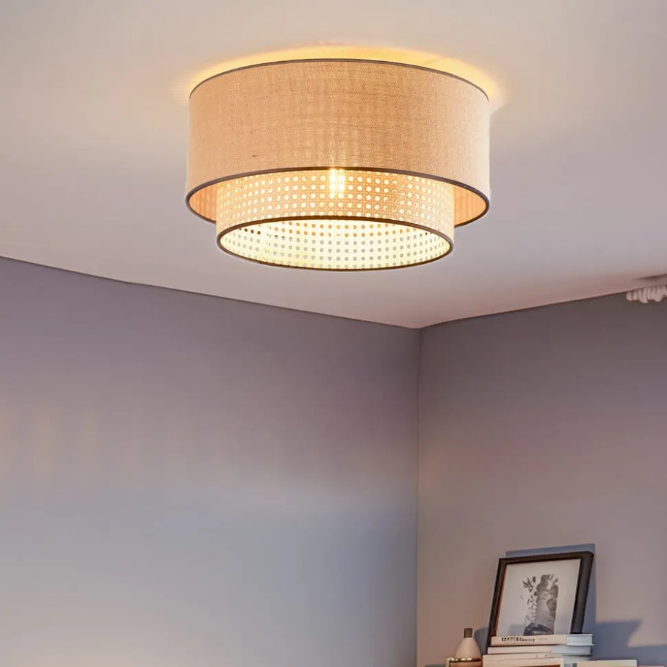 Plafondlamp Boho, rotan, beige/zwart