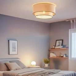 Plafondlamp Boho, rotan, beige/zwart