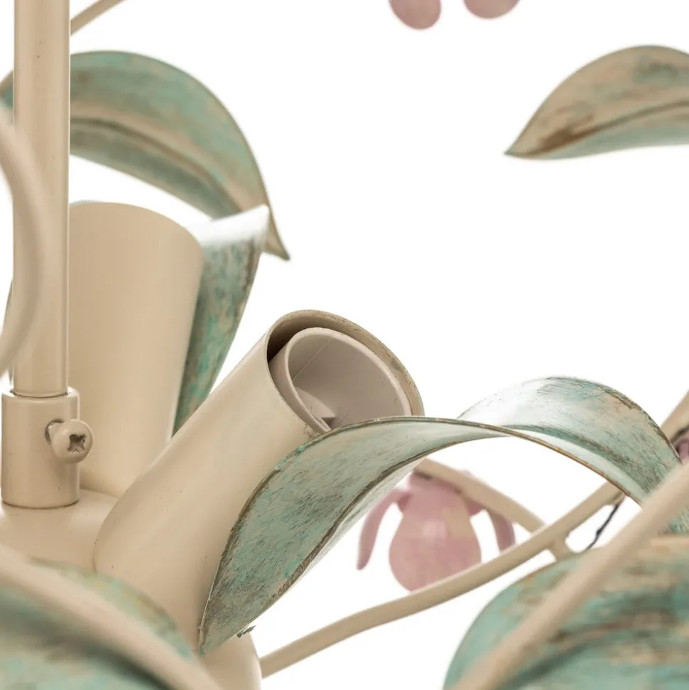 Plafondlamp BUTTERFLY, crème/groen/rosé, roestvrij staal, 3-lamps