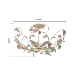 Plafondlamp BUTTERFLY, crème/groen/rosé, roestvrij staal, 3-lamps