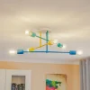 Plafondlamp Cambridge 6-lamps geel-turquoise-blauw
