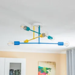 Plafondlamp Cambridge 6-lamps geel-turquoise-blauw