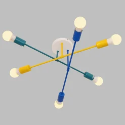 Plafondlamp Cambridge 6-lamps geel-turquoise-blauw