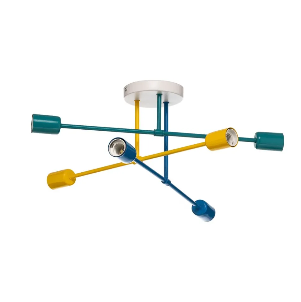 Plafondlamp Cambridge 6-lamps geel-turquoise-blauw