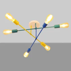 Plafondlamp Cambridge 6-lamps geel-turquoise-blauw