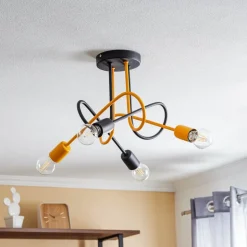 Plafondlamp Cambridge, 4-lamps, zwart-oranje