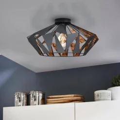 Plafondlamp Carlton, Ø 47 cm, zwart/koper