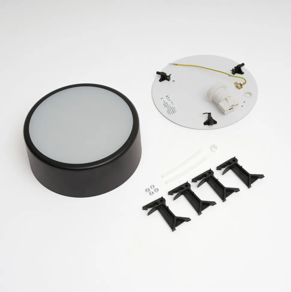 Plafondlamp Cleo, Ø 20 cm, IP20, zwart, metaal, E27