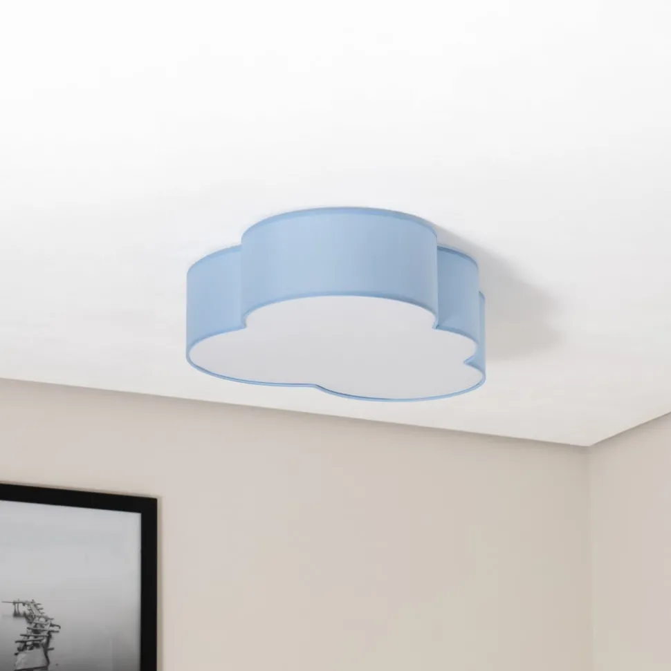 Plafondlamp Cloud, blauw, 63 cm lang, textiel, wolk, E27